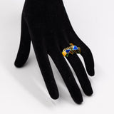 Anello vintage in oro giallo 18k con smalti colorati, anni '70