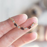 Collana vintage in oro 8K con granati e imitazioni di diamanti, anni '50/'60