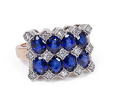 Anello in stile antico in oro 9K e argento con rubini/smeraldi/zaffiri e diamanti - Antichità Galliera