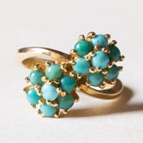 Anello Toi et Moi vintage in oro 18K con turchesi, anni '50/'60