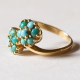 Anello Toi et Moi vintage in oro 18K con turchesi, anni '50/'60