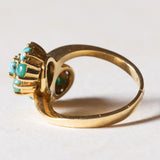 Anello Toi et Moi vintage in oro 18K con turchesi, anni '50/'60
