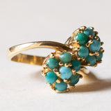 Anello Toi et Moi vintage in oro 18K con turchesi, anni '50/'60