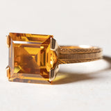 Anello vintage da cocktail in oro 18K con zaffiro arancione sintetico (7ct ca.), anni '60