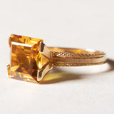 Anello vintage da cocktail in oro 18K con zaffiro arancione sintetico (7ct ca.), anni '60