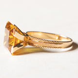 Anello vintage da cocktail in oro 18K con zaffiro arancione sintetico (7ct ca.), anni '60