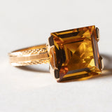 Anello vintage da cocktail in oro 18K con zaffiro arancione sintetico (7ct ca.), anni '60