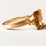 Anello vintage da cocktail in oro 18K con zaffiro arancione sintetico (7ct ca.), anni '60