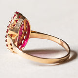 Anello vintage in oro 18K con rubino sintetico, anni '70