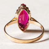 Anello vintage in oro 18K con rubino sintetico, anni '70