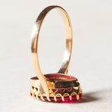 Anello vintage in oro 18K con rubino sintetico, anni '70
