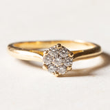Anello vintage a margherita in oro 18K con diamanti (0.35ctw ca.), anni '70