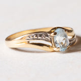 Anello vintage in oro 18K con topazio azzurro, anni '50/'60