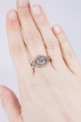 Anello Art Déco in oro bianco 18K con diamanti e zaffiri