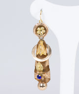 Antique Bourbon gold earrings with blue glass paste, second half of the 19th century