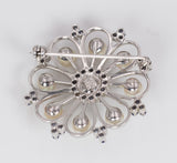 Spilla vintage in oro 18k con perle e zaffiri , anni 60