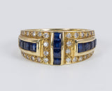 Anello in oro 18k con zaffiri e diamanti , anni 70/80