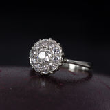 Anello antico in oro bianco 18K con diamanti, anni '40