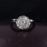 Anello antico in oro bianco 18K con diamanti, anni '40