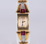 Orologio da polso Lady Jaeger in oro 18k con diamanti (1.80ct) e rubini , anni 30