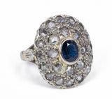 Anello in oro 18k con rosette di diamante e zaffiro , anni 50