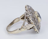Anello in oro 18k con rosette di diamante e zaffiro , anni 50