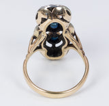 Bague ancienne en or 18 carats avec saphirs et rosettes de diamants, années 1950