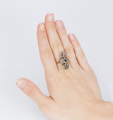 Bague ancienne en or 18 carats avec saphirs et rosettes de diamants, années 1950