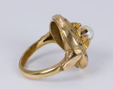 Anello in oro 18k con perla e smalti, fine '800 - Antichità Galliera