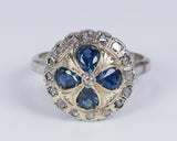 Anello in oro 18k con diamanti taglio rosetta e topazi azzurri , anni 40 - Antichità Galliera