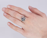 Anello in oro 18k con diamanti taglio rosetta e topazi azzurri , anni 40 - Antichità Galliera