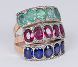 Fedina in oro 9k con zaffiri e diamantini - Antichità Galliera