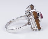 Anello in oro bianco 14k con tartaruga , rubino e diamanti - Antichità Galliera