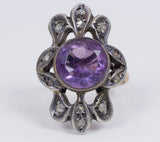 Anello antico  in oro 18k con ametista e rosette di diamante, anni 20 - Antichità Galliera