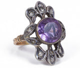 Anello antico  in oro 18k con ametista e rosette di diamante, anni 20 - Antichità Galliera
