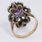 Anello antico  in oro 18k con ametista e rosette di diamante, anni 20 - Antichità Galliera