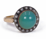 Anello antico  in oro 18k con pasta di vetro verde e diamanti , anni 30 - Antichità Galliera