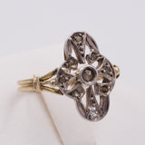 Anello antico in oro e argento con rosette . 1920 circa