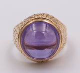 Anello vintage da uomo in oro con ametista cabochon . Anni 40