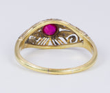 Anello Art Noveau in oro 18k e argento con rubino e rosette di diamante - Antichità Galliera