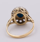 Anello antico in oro e argento con zaffiro e rosette di diamante , 1920 circa