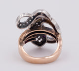 Vintage white and yellow gold ring with rubies and rosette cut diamonds