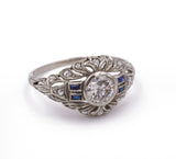 Anello art decò in oro bianco con diamanti