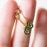 Orecchini pendenti vintage in oro giallo 18K con smeraldi e diamanti, anni '70/'80