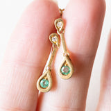 Orecchini pendenti vintage in oro giallo 18K con smeraldi e diamanti, anni '70/'80