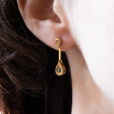Orecchini pendenti vintage in oro giallo 18K con smeraldi e diamanti, anni '70/'80