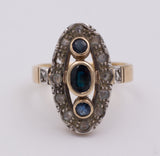 Anello antico in oro e argento con zaffiri e diamanti , primi del '900