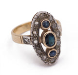 Anello antico in oro e argento con zaffiri e diamanti , primi del '900
