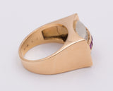 Anello vintage in oro 18K con diamanti e rubini, anni '40
