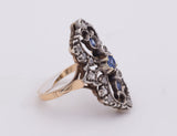 Anello antico in oro e argento con zaffiri e diamanti , 1920 circa